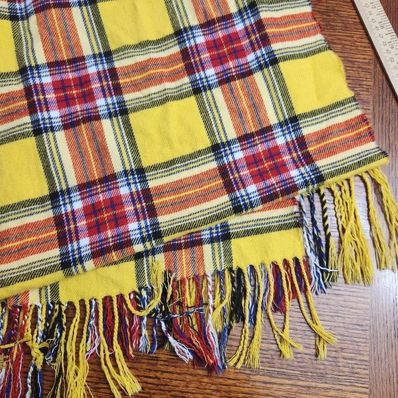 3/$25 Lands’ End large plaid scarf bright yellow and red soft with fringe - Picture 2 of 5